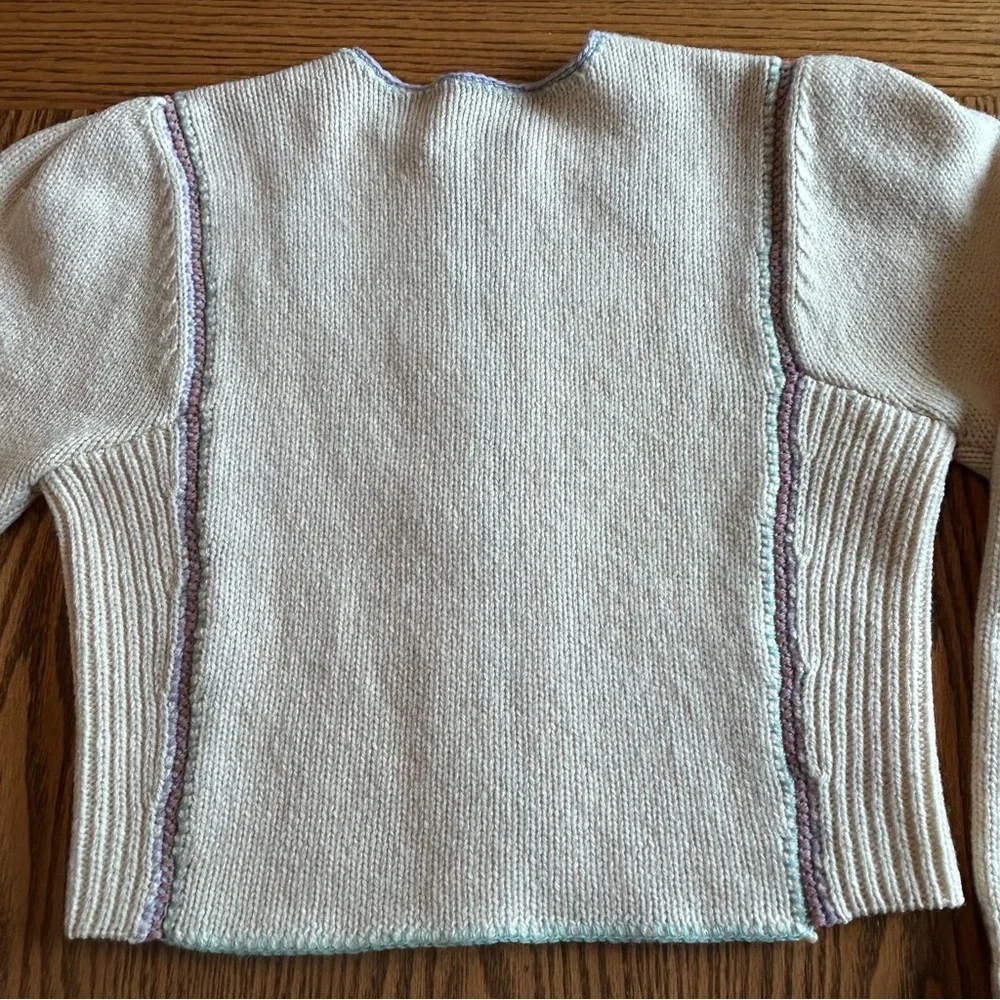 Susan Bristol Wool Cream Cardigan with Floral Accents and Silver Heart Buttons - Picture 13 of 14